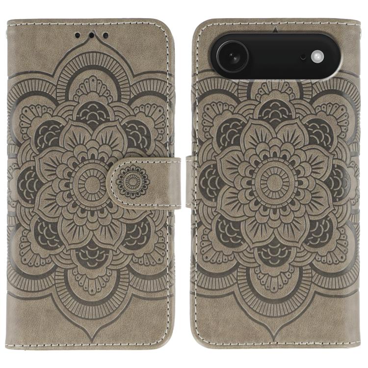 Capa de telemóvel em pele com relevo Mandala do Sol, para iPhone 16e / 17e, para iPhone 17 Pro Max, para iPhone 17 Pro, para iPhone 17, para iPhone Air, para iPhone 15 Pro Max