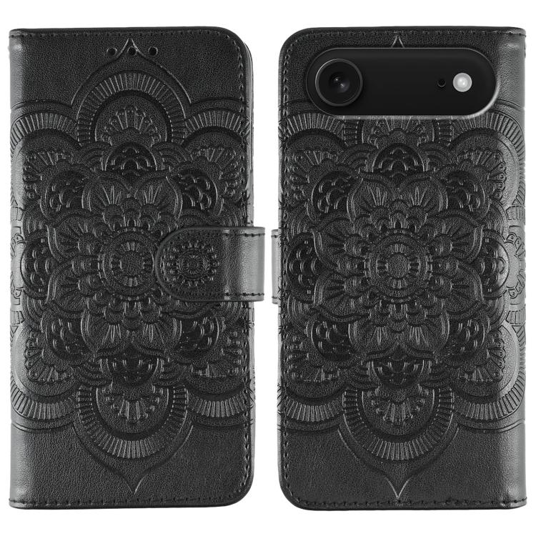 Capa de telemóvel em pele com relevo Mandala do Sol, para iPhone 16e / 17e, para iPhone 17 Pro Max, para iPhone 17 Pro, para iPhone 17, para iPhone Air, para iPhone 15 Pro Max