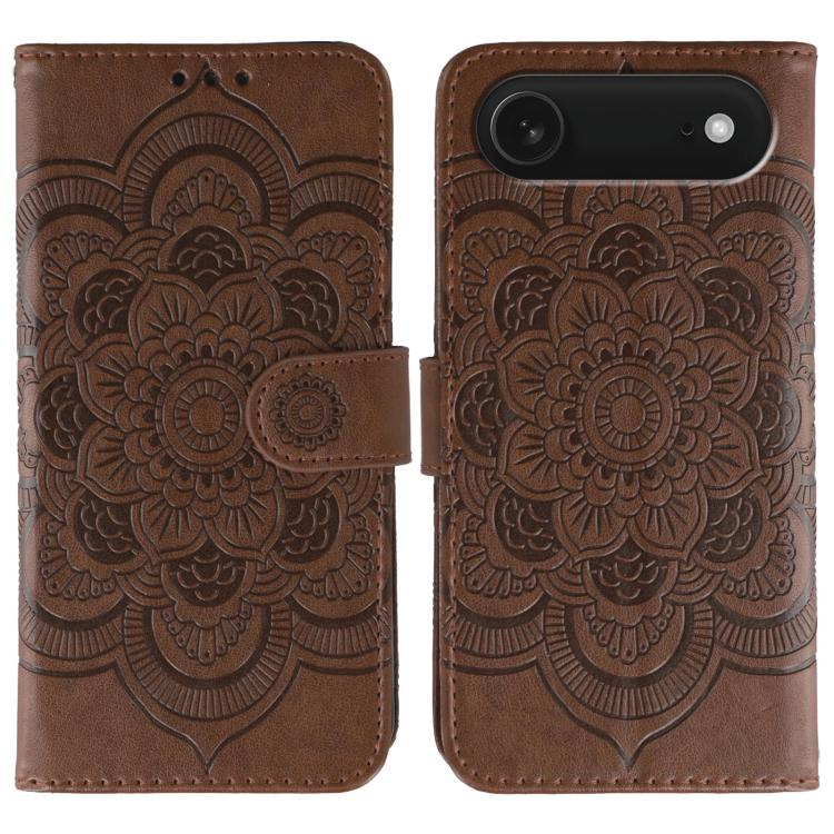 Capa de telemóvel em pele com relevo Mandala do Sol, para iPhone 16e / 17e, para iPhone 17 Pro Max, para iPhone 17 Pro, para iPhone 17, para iPhone Air, para iPhone 15 Pro Max