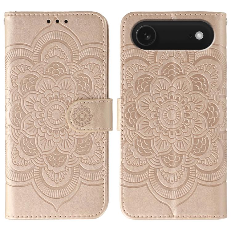 Capa de telemóvel em pele com relevo Mandala do Sol, para iPhone 16e / 17e, para iPhone 17 Pro Max, para iPhone 17 Pro, para iPhone 17, para iPhone Air, para iPhone 15 Pro Max