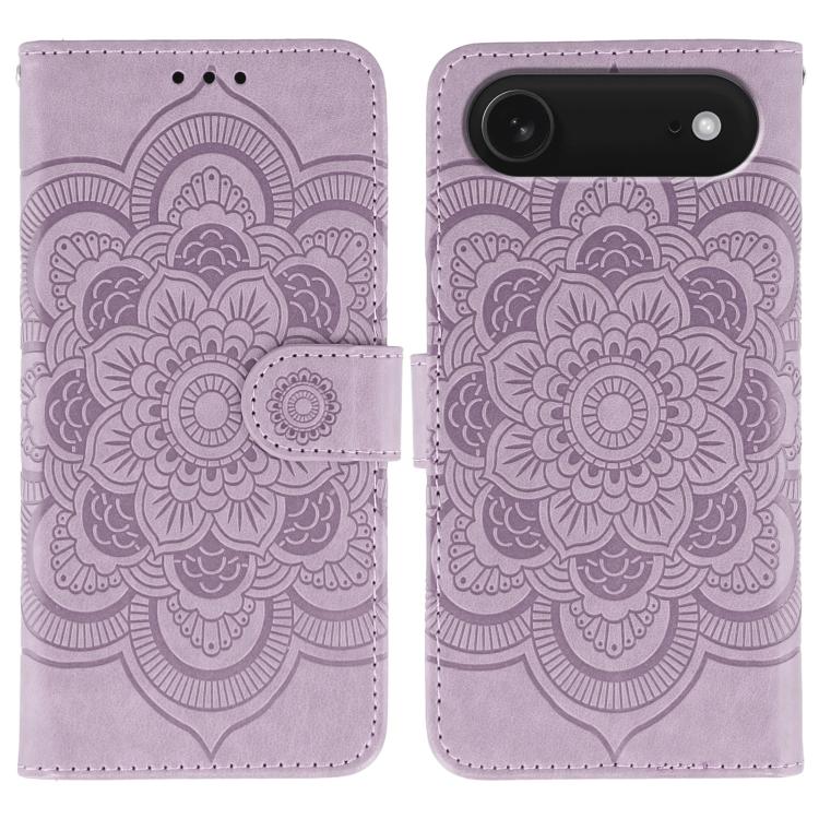 Capa de telemóvel em pele com relevo Mandala do Sol, para iPhone 16e / 17e, para iPhone 17 Pro Max, para iPhone 17 Pro, para iPhone 17, para iPhone Air, para iPhone 15 Pro Max