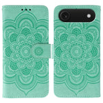Capa de telemóvel em pele com relevo Mandala do Sol, para iPhone 16e / 17e, para iPhone 17 Pro Max, para iPhone 17 Pro, para iPhone 17, para iPhone Air, para iPhone 15 Pro Max