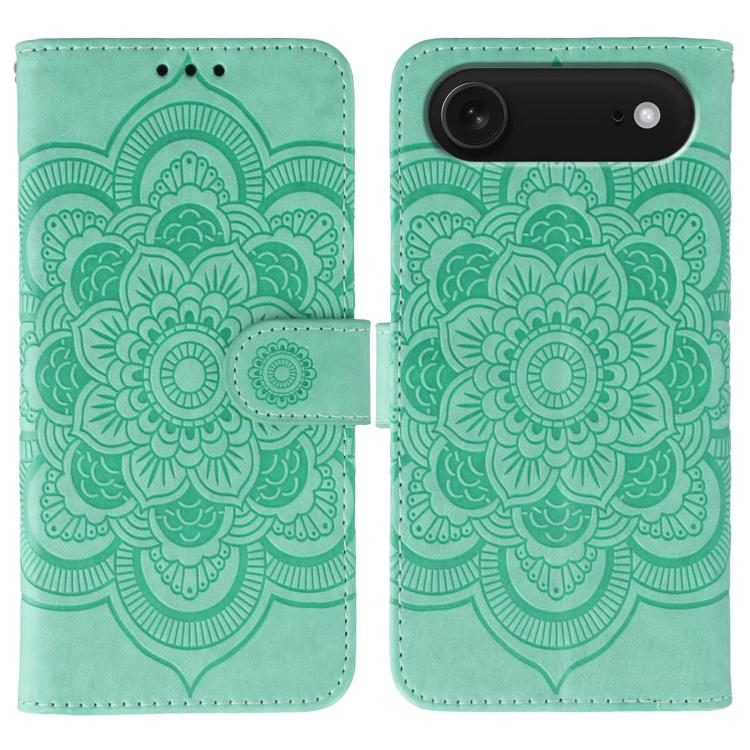 Capa de telemóvel em pele com relevo Mandala do Sol, para iPhone 16e / 17e, para iPhone 17 Pro Max, para iPhone 17 Pro, para iPhone 17, para iPhone Air, para iPhone 15 Pro Max