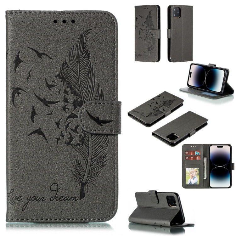 Capa de telemóvel em pele com textura litchi e padrão de penas, para iPhone 17 Pro Max, para iPhone 17 Pro, para iPhone 17, para iPhone Air, para iPhone 15 Pro Max, para iPhone 15 Pro, para iPhone 15 Plus, para iPhone 15