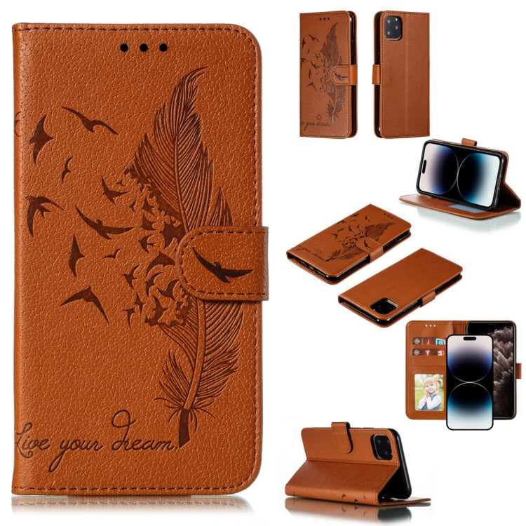 Capa de telemóvel em pele com textura litchi e padrão de penas, para iPhone 17 Pro Max, para iPhone 17 Pro, para iPhone 17, para iPhone Air, para iPhone 15 Pro Max, para iPhone 15 Pro, para iPhone 15 Plus, para iPhone 15