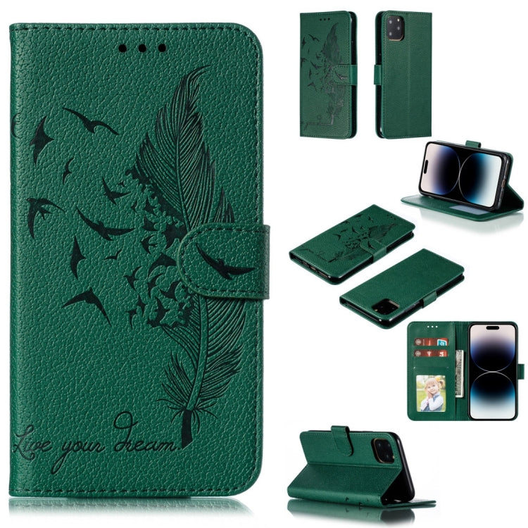 Capa de telemóvel em pele com textura litchi e padrão de penas, para iPhone 17 Pro Max, para iPhone 17 Pro, para iPhone 17, para iPhone Air, para iPhone 15 Pro Max, para iPhone 15 Pro, para iPhone 15 Plus, para iPhone 15