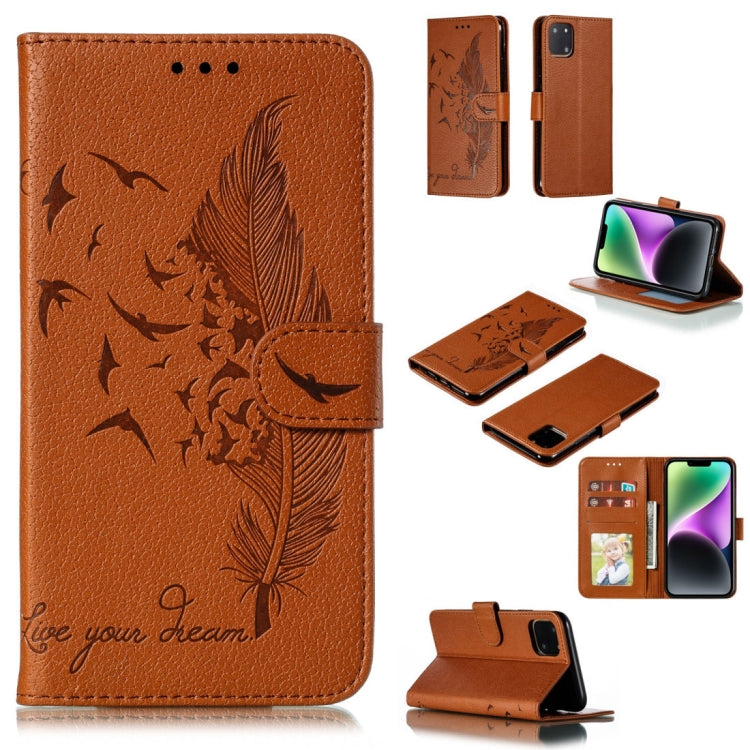 Capa de telemóvel em pele com textura litchi e padrão de penas, para iPhone 17 Pro Max, para iPhone 17 Pro, para iPhone 17, para iPhone Air, para iPhone 15 Pro Max, para iPhone 15 Pro, para iPhone 15 Plus, para iPhone 15