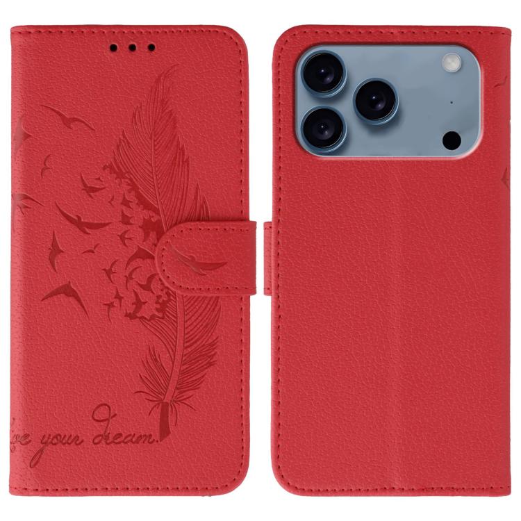 Capa de telemóvel em pele com textura litchi e padrão de penas, para iPhone 17 Pro Max, para iPhone 17 Pro, para iPhone 17, para iPhone Air, para iPhone 15 Pro Max, para iPhone 15 Pro, para iPhone 15 Plus, para iPhone 15