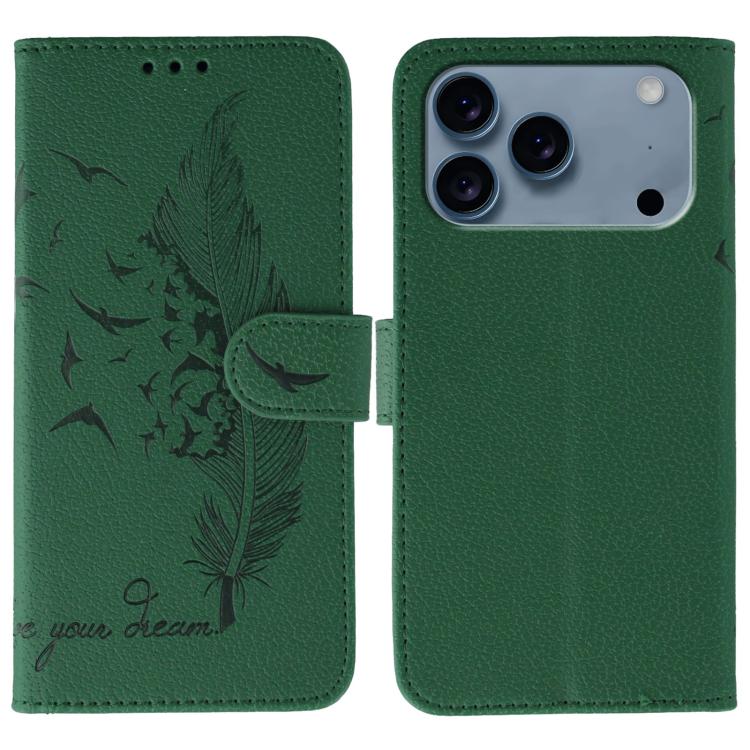 Capa de telemóvel em pele com textura litchi e padrão de penas, para iPhone 17 Pro Max, para iPhone 17 Pro, para iPhone 17, para iPhone Air, para iPhone 15 Pro Max, para iPhone 15 Pro, para iPhone 15 Plus, para iPhone 15