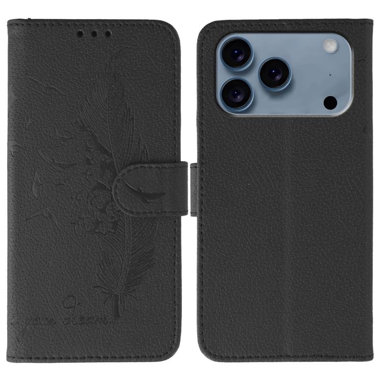 Capa de telemóvel em pele com textura litchi e padrão de penas, para iPhone 17 Pro Max, para iPhone 17 Pro, para iPhone 17, para iPhone Air, para iPhone 15 Pro Max, para iPhone 15 Pro, para iPhone 15 Plus, para iPhone 15
