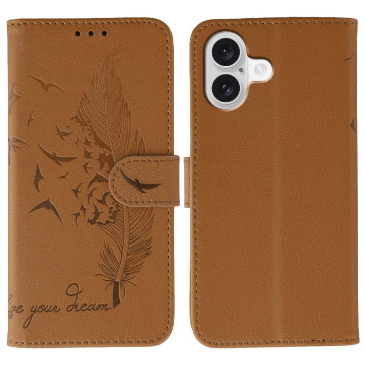 Capa de telemóvel em pele com textura litchi e padrão de penas, para iPhone 17 Pro Max, para iPhone 17 Pro, para iPhone 17, para iPhone Air, para iPhone 15 Pro Max, para iPhone 15 Pro, para iPhone 15 Plus, para iPhone 15