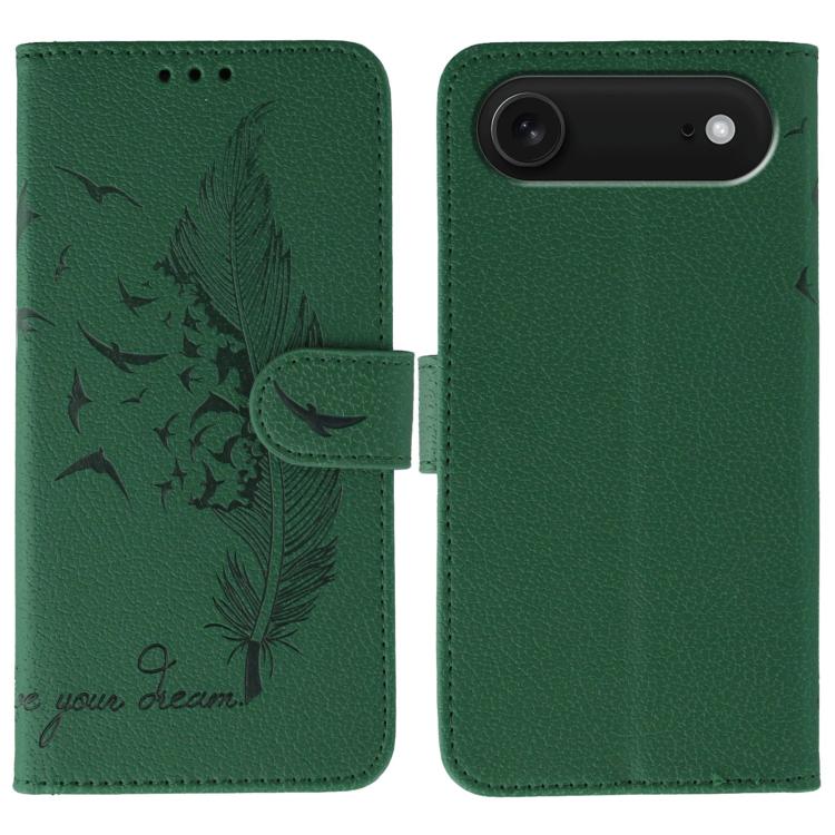 Capa de telemóvel em pele com textura litchi e padrão de penas, para iPhone 17 Pro Max, para iPhone 17 Pro, para iPhone 17, para iPhone Air, para iPhone 15 Pro Max, para iPhone 15 Pro, para iPhone 15 Plus, para iPhone 15