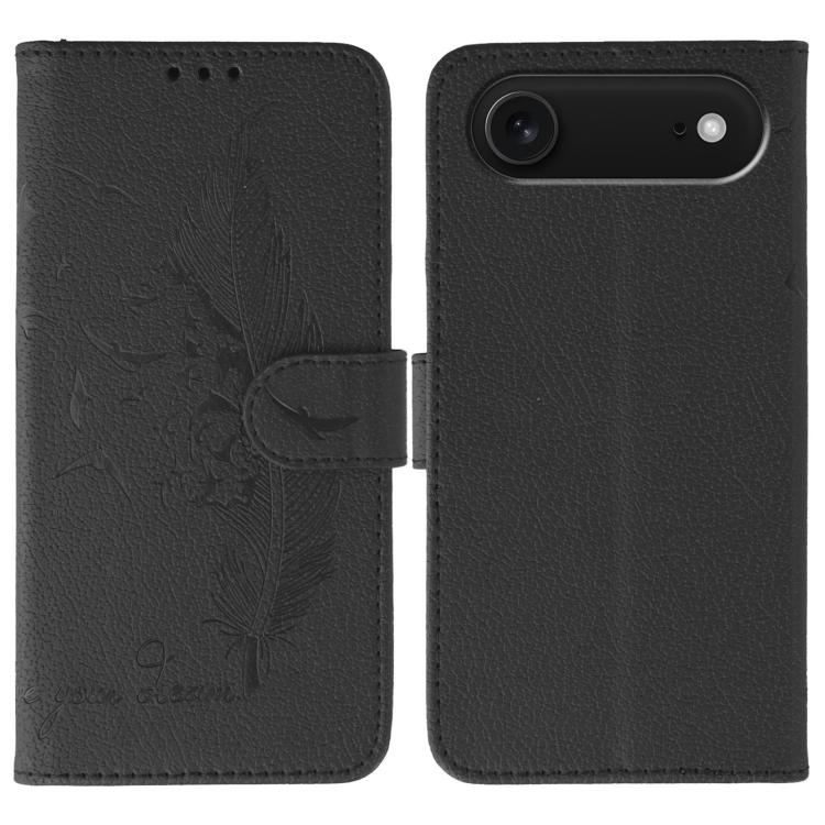 Capa de telemóvel em pele com textura litchi e padrão de penas, para iPhone 17 Pro Max, para iPhone 17 Pro, para iPhone 17, para iPhone Air, para iPhone 15 Pro Max, para iPhone 15 Pro, para iPhone 15 Plus, para iPhone 15