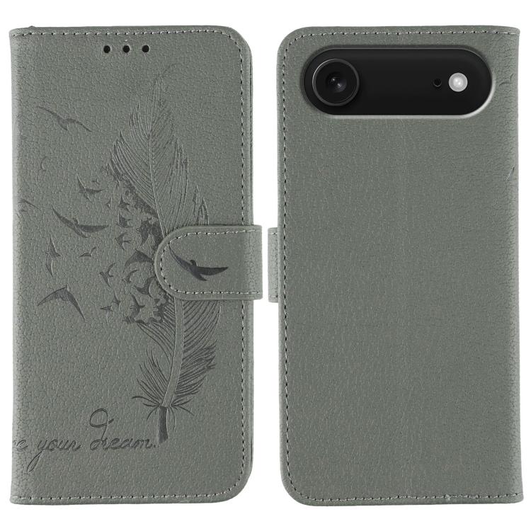 Capa de telemóvel em pele com textura litchi e padrão de penas, para iPhone 17 Pro Max, para iPhone 17 Pro, para iPhone 17, para iPhone Air, para iPhone 15 Pro Max, para iPhone 15 Pro, para iPhone 15 Plus, para iPhone 15