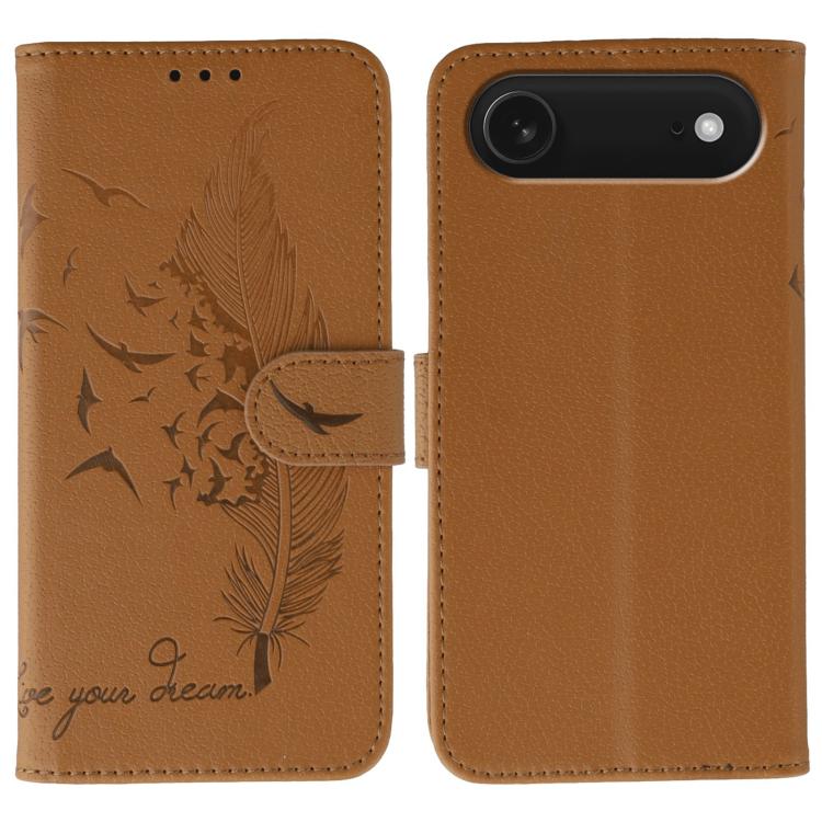 Capa de telemóvel em pele com textura litchi e padrão de penas, para iPhone 17 Pro Max, para iPhone 17 Pro, para iPhone 17, para iPhone Air, para iPhone 15 Pro Max, para iPhone 15 Pro, para iPhone 15 Plus, para iPhone 15