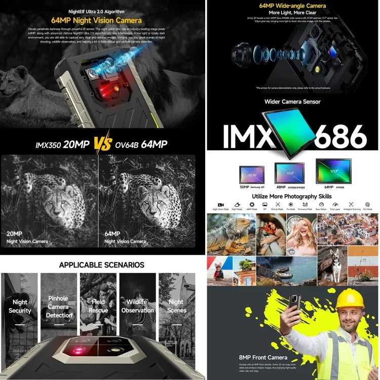 Ulefone Armor 22, telemóvel robusto IP68/IP69K, 6,58 polegadas Android 15 MediaTek Helio G96 Octa Core, Rede: 4G, NFC, OTG, 8GB+128GB, 8GB+256GB