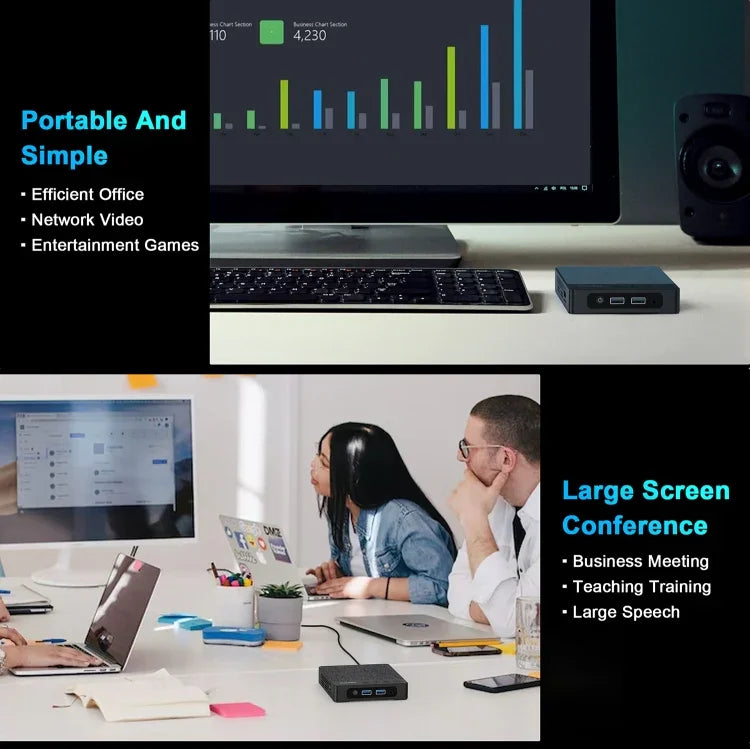 GXMO N42 Mini PC Windows 11 Intel Gemini Lake N4020C NVME SSD WiFi Computador de Secretária Mini, 4GB+64GB, 4GB+64GB+256GB