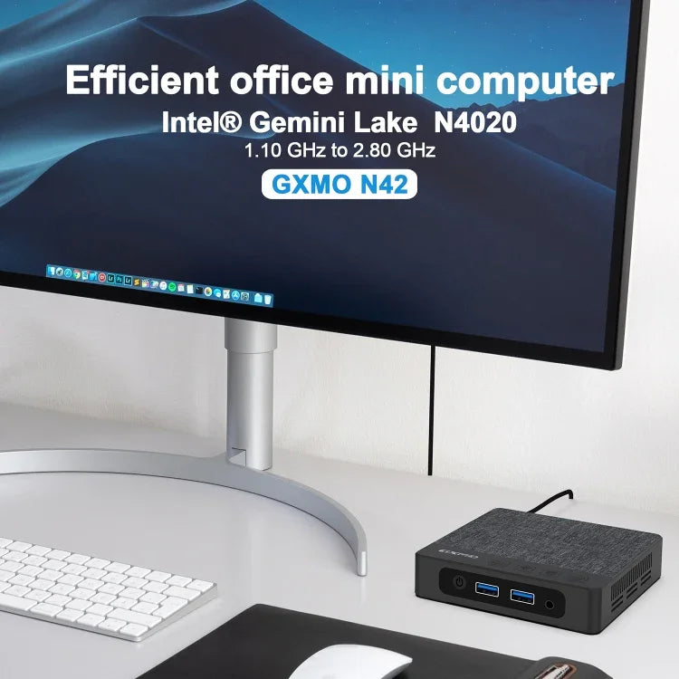 GXMO N42 Mini PC Windows 11 Intel Gemini Lake N4020C NVME SSD WiFi Computador de Secretária Mini, 4GB+64GB, 4GB+64GB+256GB