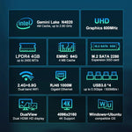 GXMO N42 Mini PC Windows 11 Intel Gemini Lake N4020C NVME SSD WiFi Computador de Secretária Mini, 4GB+64GB, 4GB+64GB+256GB