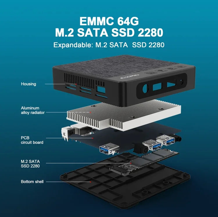 GXMO N42 Mini PC Windows 11 Intel Gemini Lake N4020C NVME SSD WiFi Computador de Secretária Mini, 4GB+64GB, 4GB+64GB+256GB