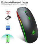 Rato Sem Fios HXSJ T18 2.4GHZ 1600dpi Modo Duplo com Luz, USB + Bluetooth 5.1 Recarregável