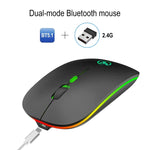 Rato Sem Fios HXSJ T18 2.4GHZ 1600dpi Modo Duplo com Luz, USB + Bluetooth 5.1 Recarregável