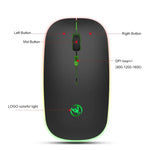 Rato Sem Fios HXSJ T18 2.4GHZ 1600dpi Modo Duplo com Luz, USB + Bluetooth 5.1 Recarregável