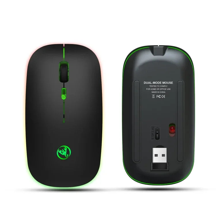 Rato Sem Fios HXSJ T18 2.4GHZ 1600dpi Modo Duplo com Luz, USB + Bluetooth 5.1 Recarregável