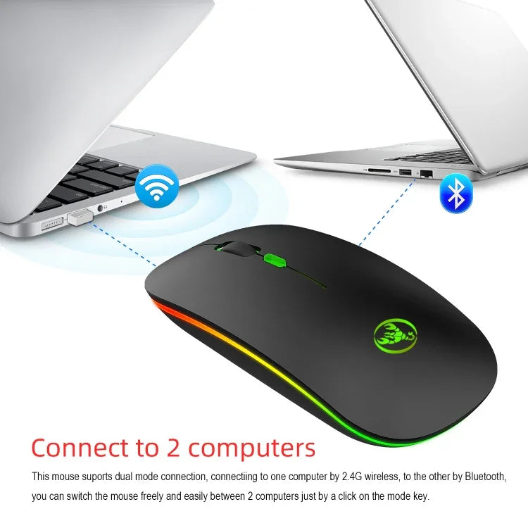 Rato Sem Fios HXSJ T18 2.4GHZ 1600dpi Modo Duplo com Luz, USB + Bluetooth 5.1 Recarregável