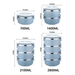 Recipiente Isolante para Almoço em Aço Inoxidável, Caixa Bento, Camada Única 0,7L, Dupla 1,4L, Tripla 2,1L, Quádrupla 2,8L