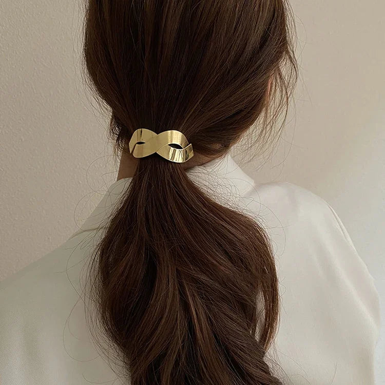 Faixa de Cabelo Coreana Simples para Mulheres com Alta Elasticidade em Metal Escovado