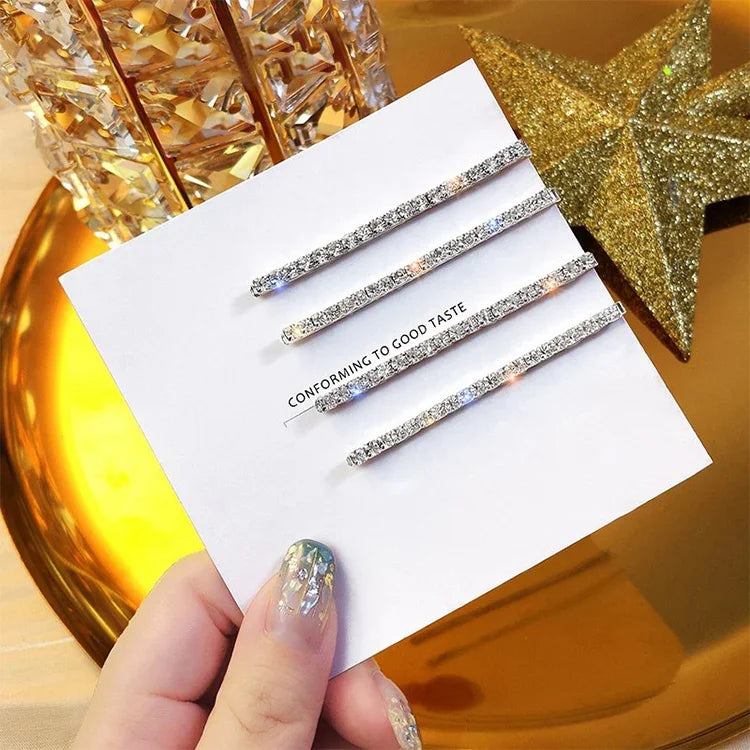 Presilha de Cabelo Versátil com Strass Brilhante Tendência de Celebridade para Franja, 4pcs / Conjunto