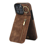 Capa para telemóvel com anel retro e fecho éclair com slot para cartão RFID, para iPhone 17e / 16e, para iPhone 17 Pro Max, para iPhone 17 Pro, para iPhone 17, para iPhone Air, para iPhone 16 Pro Max