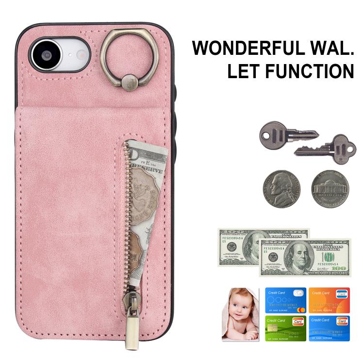Capa para telemóvel com anel retro e fecho éclair com slot para cartão RFID, para iPhone 17e / 16e, para iPhone 17 Pro Max, para iPhone 17 Pro, para iPhone 17, para iPhone Air, para iPhone 16 Pro Max