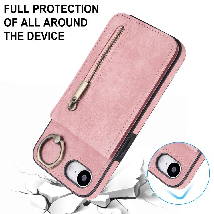 Capa para telemóvel com anel retro e fecho éclair com slot para cartão RFID, para iPhone 17e / 16e, para iPhone 17 Pro Max, para iPhone 17 Pro, para iPhone 17, para iPhone Air, para iPhone 16 Pro Max