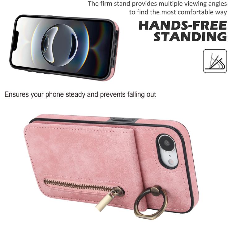 Capa para telemóvel com anel retro e fecho éclair com slot para cartão RFID, para iPhone 17e / 16e, para iPhone 17 Pro Max, para iPhone 17 Pro, para iPhone 17, para iPhone Air, para iPhone 16 Pro Max
