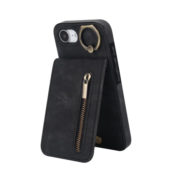 Capa para telemóvel com anel retro e fecho éclair com slot para cartão RFID, para iPhone 17e / 16e, para iPhone 17 Pro Max, para iPhone 17 Pro, para iPhone 17, para iPhone Air, para iPhone 16 Pro Max