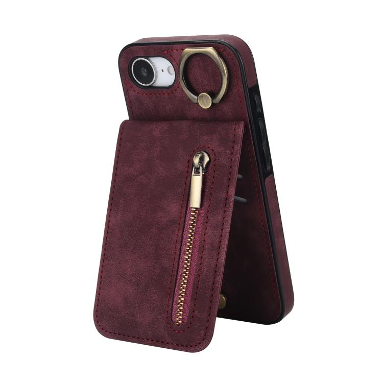 Capa para telemóvel com anel retro e fecho éclair com slot para cartão RFID, para iPhone 17e / 16e, para iPhone 17 Pro Max, para iPhone 17 Pro, para iPhone 17, para iPhone Air, para iPhone 16 Pro Max