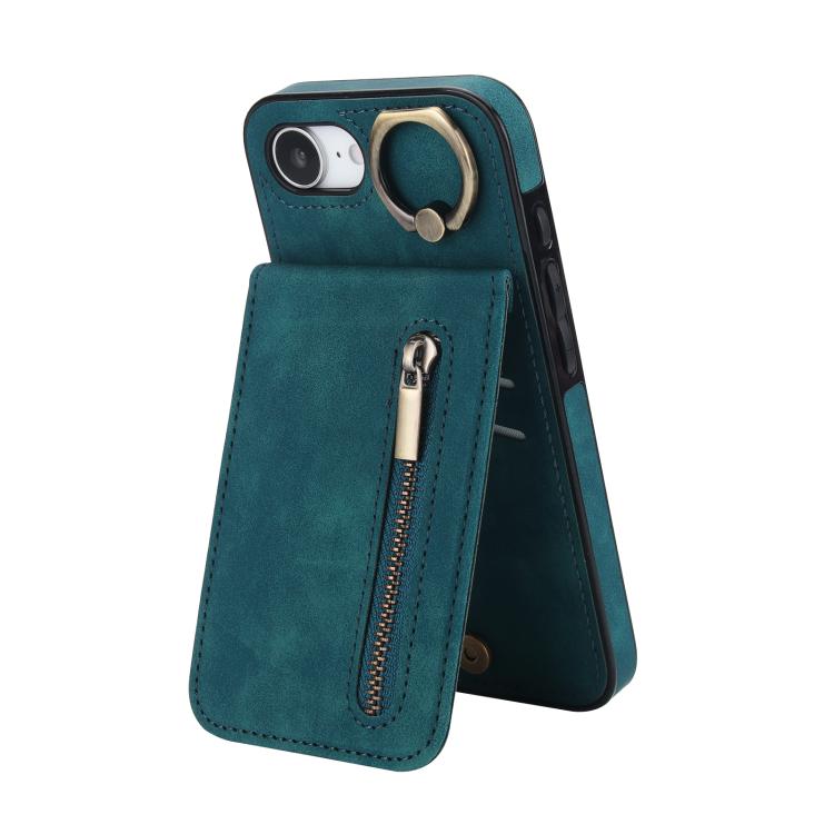 Capa para telemóvel com anel retro e fecho éclair com slot para cartão RFID, para iPhone 17e / 16e, para iPhone 17 Pro Max, para iPhone 17 Pro, para iPhone 17, para iPhone Air, para iPhone 16 Pro Max