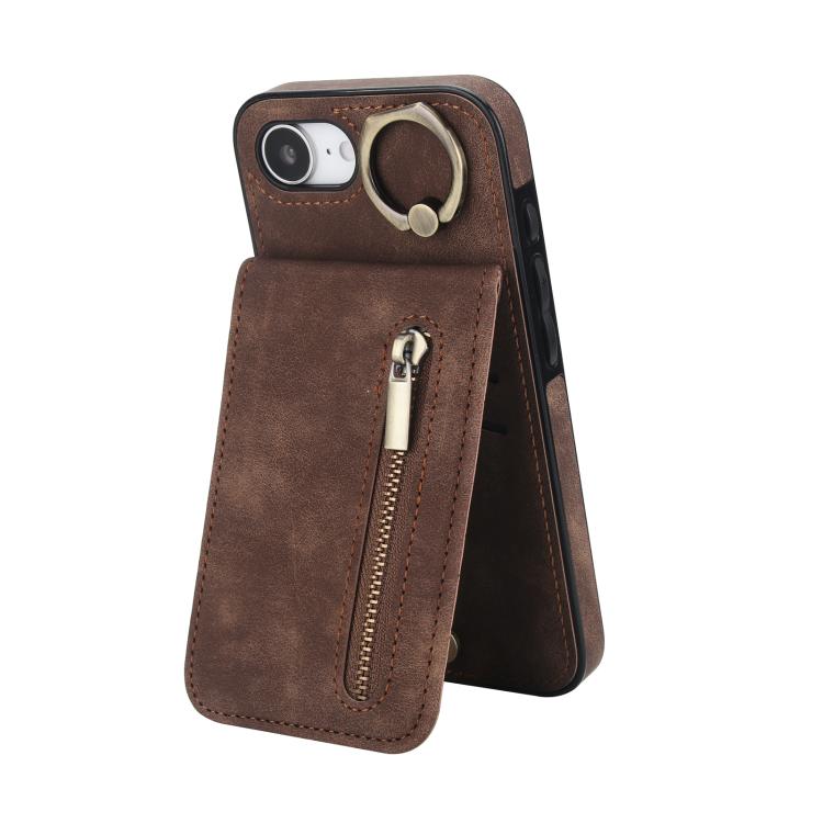 Capa para telemóvel com anel retro e fecho éclair com slot para cartão RFID, para iPhone 17e / 16e, para iPhone 17 Pro Max, para iPhone 17 Pro, para iPhone 17, para iPhone Air, para iPhone 16 Pro Max