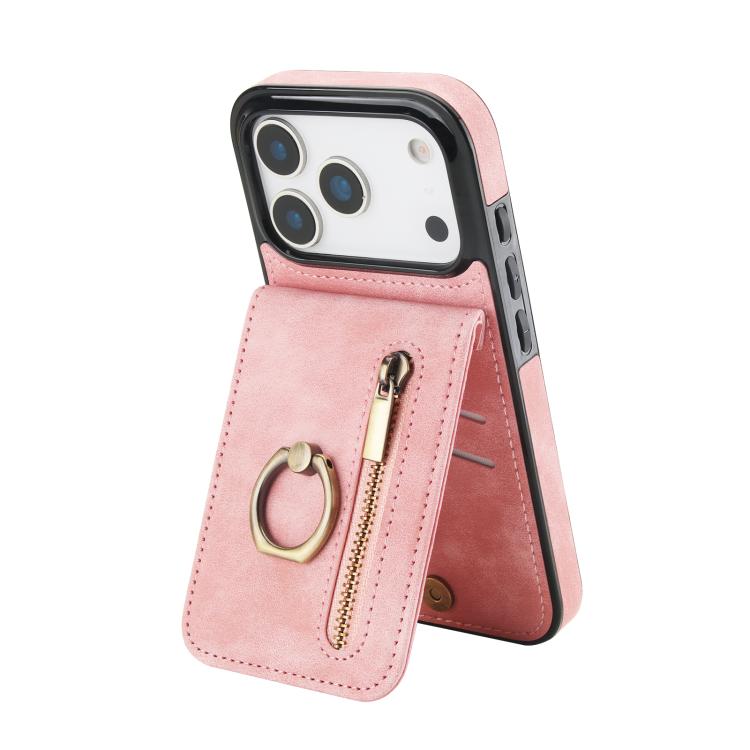 Capa para telemóvel com anel retro e fecho éclair com slot para cartão RFID, para iPhone 17e / 16e, para iPhone 17 Pro Max, para iPhone 17 Pro, para iPhone 17, para iPhone Air, para iPhone 16 Pro Max