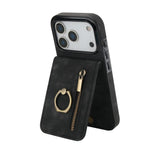 Capa para telemóvel com anel retro e fecho éclair com slot para cartão RFID, para iPhone 17e / 16e, para iPhone 17 Pro Max, para iPhone 17 Pro, para iPhone 17, para iPhone Air, para iPhone 16 Pro Max