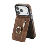 Capa para telemóvel com anel retro e fecho éclair com slot para cartão RFID, para iPhone 17e / 16e, para iPhone 17 Pro Max, para iPhone 17 Pro, para iPhone 17, para iPhone Air, para iPhone 16 Pro Max