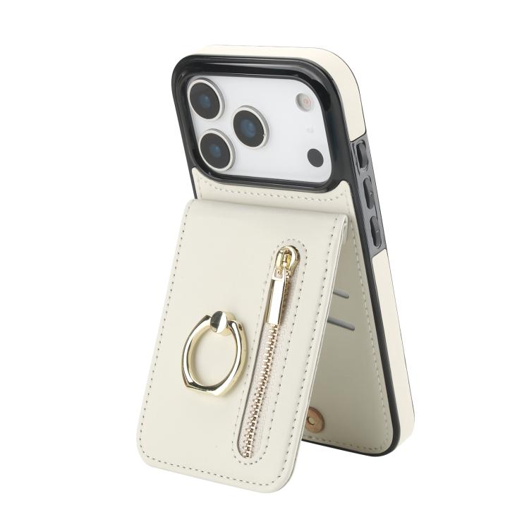 Capa para telemóvel com anel retro e fecho éclair com slot para cartão RFID, para iPhone 17e / 16e, para iPhone 17 Pro Max, para iPhone 17 Pro, para iPhone 17, para iPhone Air, para iPhone 16 Pro Max
