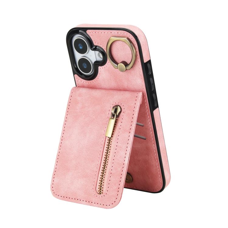 Capa para telemóvel com anel retro e fecho éclair com slot para cartão RFID, para iPhone 17e / 16e, para iPhone 17 Pro Max, para iPhone 17 Pro, para iPhone 17, para iPhone Air, para iPhone 16 Pro Max