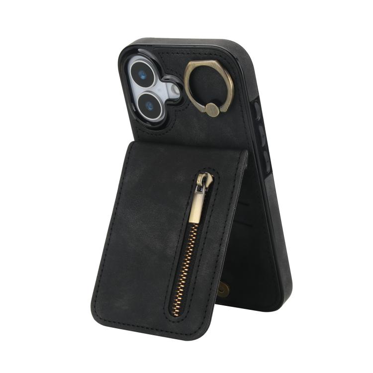 Capa para telemóvel com anel retro e fecho éclair com slot para cartão RFID, para iPhone 17e / 16e, para iPhone 17 Pro Max, para iPhone 17 Pro, para iPhone 17, para iPhone Air, para iPhone 16 Pro Max