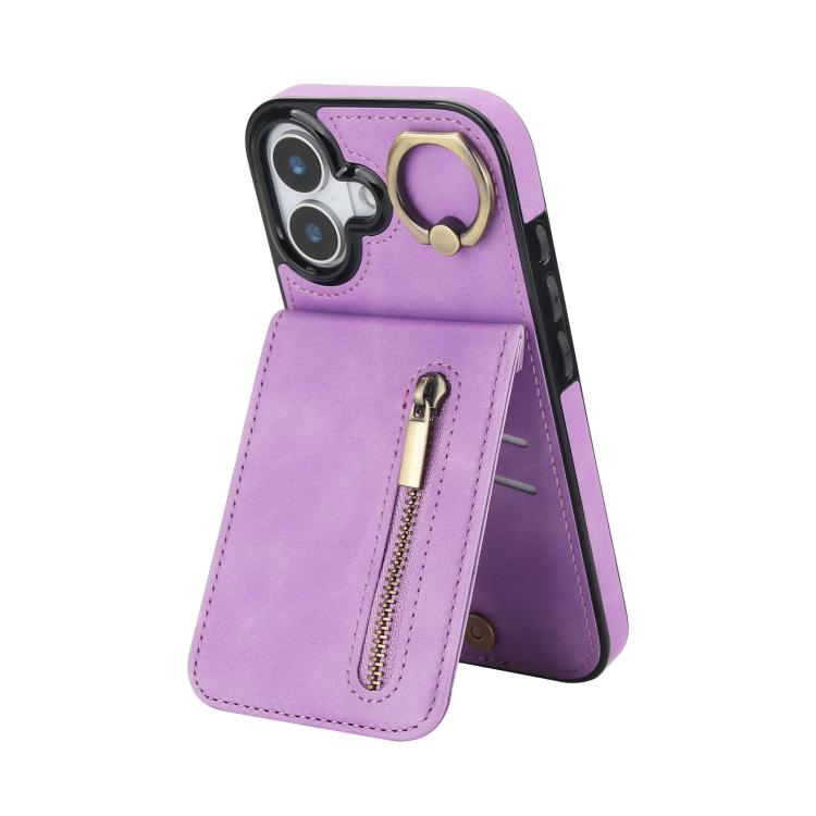 Capa para telemóvel com anel retro e fecho éclair com slot para cartão RFID, para iPhone 17e / 16e, para iPhone 17 Pro Max, para iPhone 17 Pro, para iPhone 17, para iPhone Air, para iPhone 16 Pro Max
