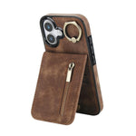 Capa para telemóvel com anel retro e fecho éclair com slot para cartão RFID, para iPhone 17e / 16e, para iPhone 17 Pro Max, para iPhone 17 Pro, para iPhone 17, para iPhone Air, para iPhone 16 Pro Max