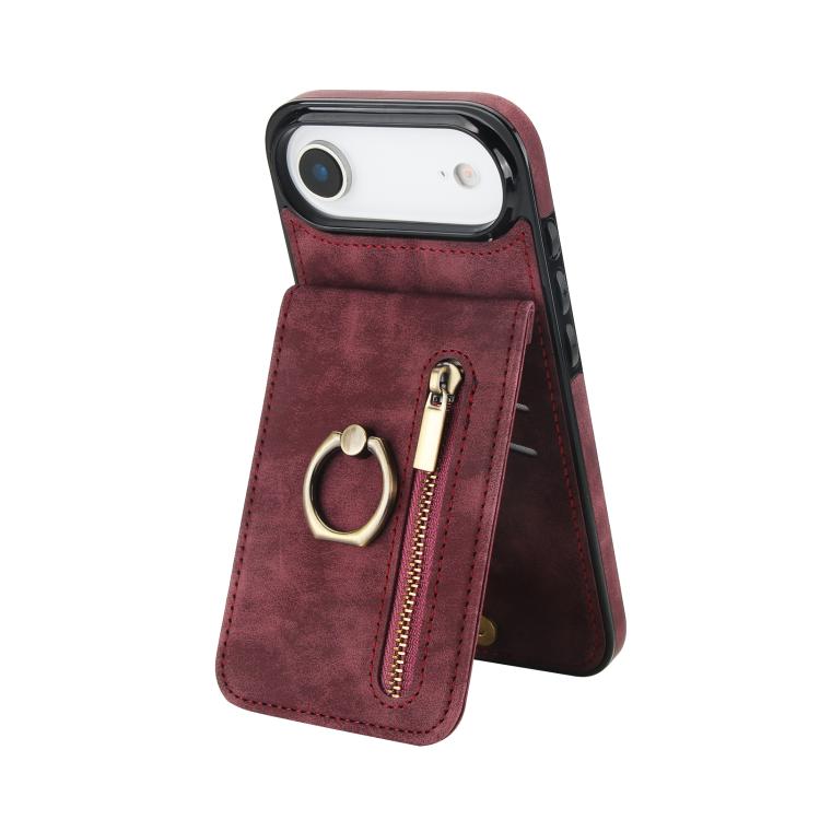 Capa para telemóvel com anel retro e fecho éclair com slot para cartão RFID, para iPhone 17e / 16e, para iPhone 17 Pro Max, para iPhone 17 Pro, para iPhone 17, para iPhone Air, para iPhone 16 Pro Max