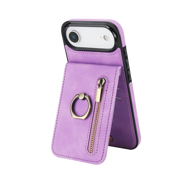 Capa para telemóvel com anel retro e fecho éclair com slot para cartão RFID, para iPhone 17e / 16e, para iPhone 17 Pro Max, para iPhone 17 Pro, para iPhone 17, para iPhone Air, para iPhone 16 Pro Max